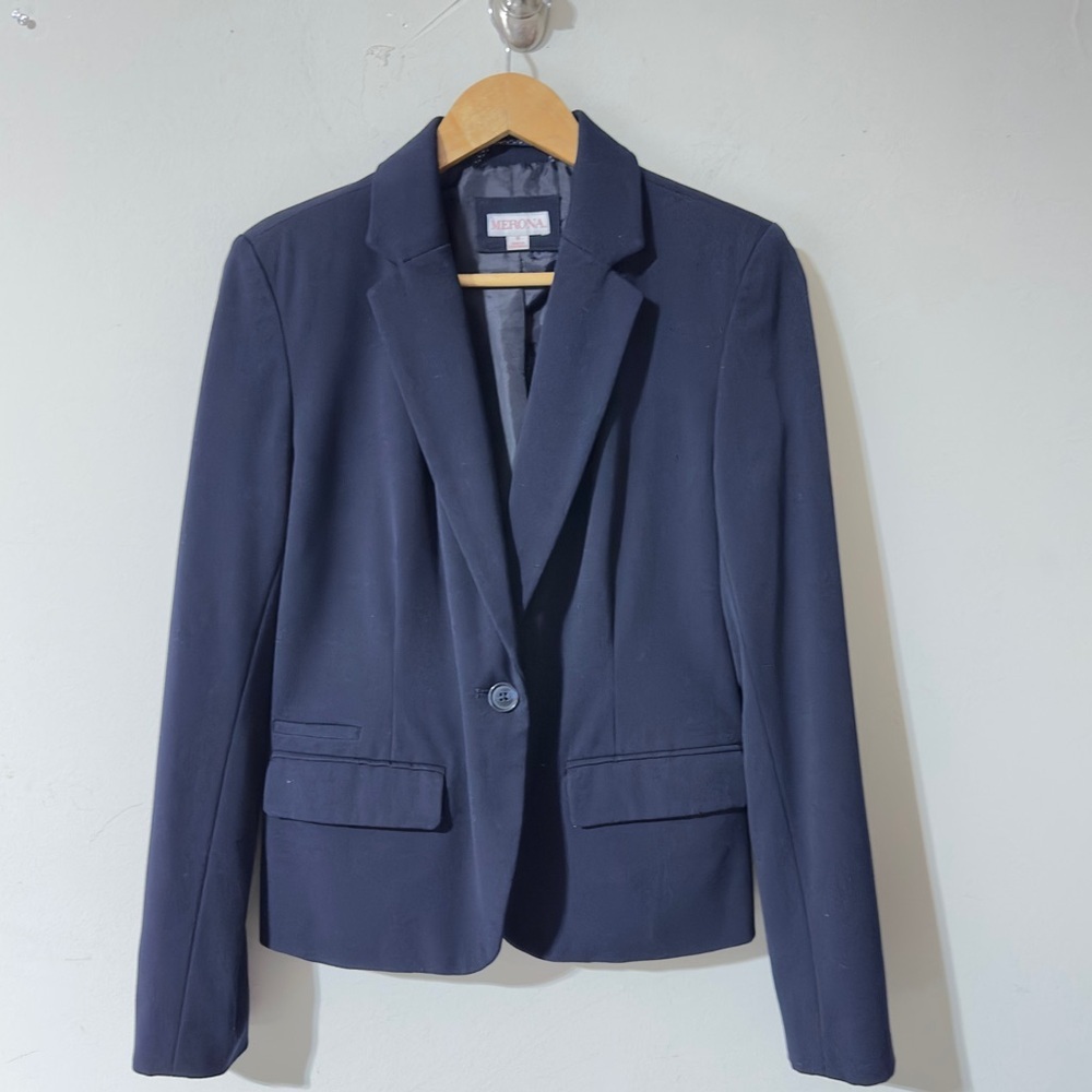 👉Merona Women's Navy Blue One-Button Blazer Jacket, Size 6 Professional Workwear